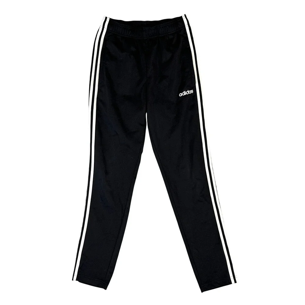 Adidas Mens Black White 3-Stripe Track Pants Zipper Pockets Small